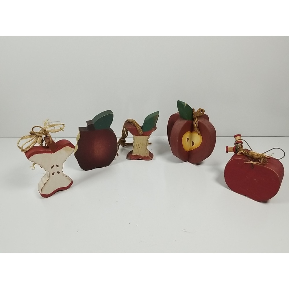 Lot Apples Country Folk Art Wood Decor Shelf Sitters Ornaments Farm House 90's